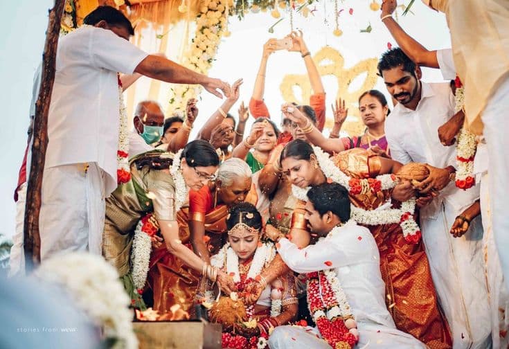 Traditional South Indian wedding ceremony with family